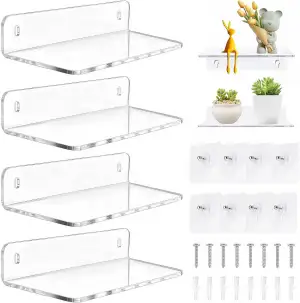 4 Stück Wandregal Ohne Bohren 30 x 10 cm Klares Wandregal, Acryl Schwebendes Reg