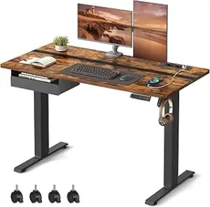 VASAGLE Höhenverstellbarer Schreibtisch elektrisch, 120 x 60 cm Tischoberfläche,