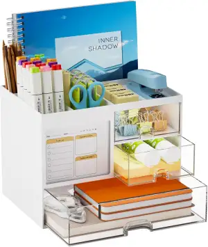 Marbrasse Schreibtisch Organizer mit 3 Schubladen,Stifthalter mit Großen Kapazit