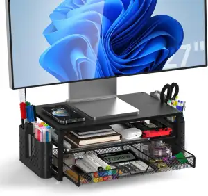 Monitor Ständer mit 2 Ebenen,Druckerständer, Monitorständer mit Gitterplattform,