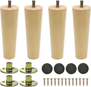 Konische Holz Tischbeine 12 cm (4 Stück) – Massivholz Möbelfüße mit Montageplatt