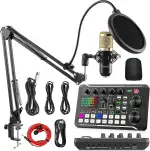 Facmogu Podcast Equipment Bundle, F998 Live Sound Card mit BM800 Recording Studio Microphone, Professionelle Live Sound Card mit Dj Mixer Effekten & Voice Changer für Live Streaming Gaming YouTube