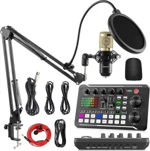 Facmogu Podcast Equipment Bundle, F998 Live Sound Card mit BM800 Recording Studi