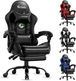Gaming Stuhl, Ergonomischer Gamer Stuhl mit Massagefunktion Lendenkissen, Fußstütze, Kopfstütze, 90-135°Verstellbare Rücklehne Gaming Sessel, Gamingstuhl für Kinder und Erwachsene, Schwarz