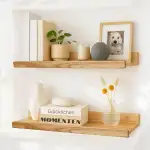 Wood Wedge Handgearbeitet 2er-Set Schwebende Wandregal, Rustikale Holzregale mit Lippe, Kinderbücherregale, Bild & Fotoregal für Schlafzimmer, Wohnzimmer, Badezimmer, Küche, Büro (natürlich 60cm)
