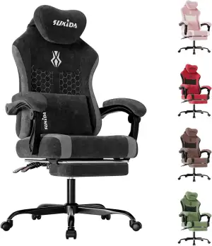 SUKIDA Gaming Stuhl, Ergonomischer Schreibtischstuhl mit Fußstütze Kopfstütze un