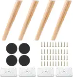 4 Stück Möbelfüße Holz Schräg 40cm Möbelbeine Holz Konisch Möbelfüße Rund Massivholz Ersatz Holzbeine Tischbeine Schräg mit Montageplatten und Filzgleiter Schrank Füße für Sofa, Bett, Couch