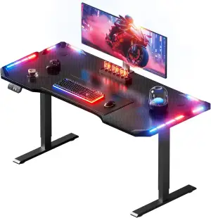 Höhenverstellbarer Schreibtisch 120 x 60 cm, Gaming Tisch mit LED, Elektrischer 