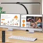 Doppelkopf Schreibtischlampe LED dimmbar,24W 80CM Homeoffice Tageslichtlampe Schreibtisch Lampe, Schwanenhals Büro Tischlampe (Schwarz,Klemmbar)