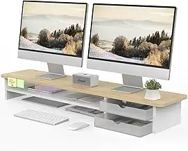 Fenge Dual Monitorständer Riser mit 2 Acryl Schubladen 108cm Große Computer Bild