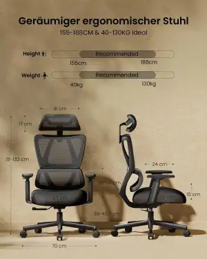 ProtoArc EC100 Ergonomischer Bürostuhl – Computer-Schreibtischstuhl mit 10 cm dickem Federkissen,...