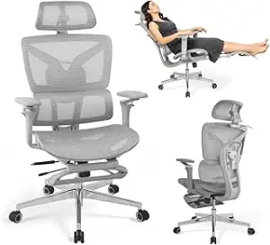 Ergonomischer Bürostuhl Große und Schwere mit Fußstütze, 5D Verstellbare Armlehnen, Lendenstütze,...