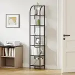 Hzuaneri Regal, Bücherregal, 6 Ebenen Standregal, DVD-Regal, Schmale Regale, Industriestil Büroregal, Metallrahmen für Wohnzimmer, Schlafzimmer, Küche, Schwarz BC56004B