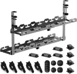 Doppelschicht Kabelmanagement Schreibtisch Kit, Einziehbar 40-74 cm Schwarz Kabelkanal Schreibtisch ohne Bohren, Verstellbarer Cable Management für Büro und Home, mit Kabel Management-Zubehör (1)