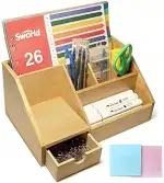 Holz Schreibtisch Organizer mit Schublade, Bambus Stiftehalter & Büroablage, Praktischer Schreibt...