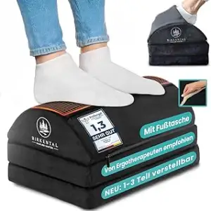 Fußstütze Schreibtisch – (TESTSIEGER) 3 Fach höhenverstellbar mit flauschiger Fußtasche-Ergonomis...