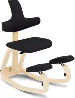 Varier Thatsit Natur/Schwarz Ergonomischer Kniestuhl Höhenverstellbar mit Rückenlehne und Holzrahmen aus Buche für Aktives Sitzen – 10 Jahre Qualitätsgarantie