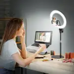 Ringlicht mit Stativ Handy Laptop Videokonferenz Licht,Evershop 10.5” Ring Light Ringleuchte LED 3 Lichtfarben+10 Helligkeiten 360°Drehbar Schreibtisch Streaming Beleuchtung Licht YouTube Tiktok