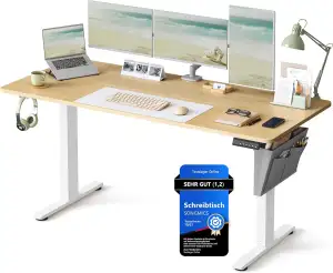 SONGMICS Höhenverstellbarer Schreibtisch elektrisch, 160 x 70 cm, stufenlos vers