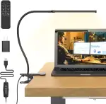 Schreibtischlampe 77 LED mit Fernbedienung [Beeindruckende Lichtleistung] 40CM Klemmlampe, 3 Farben & 5 Helligkeitsstufen, 360° Flexibel mit USB-Ladegerät