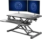 VIVO 32” Stehpult-Konverter mit höhenverstellbarem Aufsatz, Steh-Sitz-Arbeitsplatz für zwei Monitore und Laptop, mit breiter Tastaturablage, Schwarz, DESK-V000K