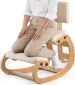 VEVOR Ergonomischer Kniestuhl mit Dicken, Integrierten Schaumstoffpolstern & Holzrahmen & Rückenlehne, Einstellbarer Kniehocker zur Entlastung von Nacken und Rücken, Ideal für Zuhause, Büro, Beige