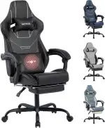 Gaming Stuhl Ergonomisch Gaming Chair Bürostuhl mit Fußstütze Racing Computerstuhl Höhenverstellbar Gepolstert Computerstuhl Lendenwirbelstütze Schwarz