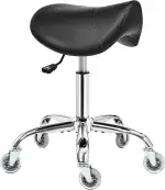 BEWISHOME Sattelhocker mit Rollen,Schwenkbarer,Verstellbarer Rollhocker, strapazierfähiges PU-Leder mit breitem Sitzpolster, ergonomisch für Schönheitssalons, Spas und Kliniken (Schwarz)