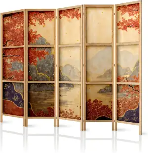 Paravent Raumteiler aus Holz 225x172 cm, 5-teilig, einseitig, im orientalischen 