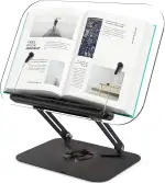 Buchständer aus Acryl zum Lesen, verstellbarer Buchhalter mit 360° drehbarer Basis und elastischen Seitenclips, faltbarer Schreibtischständer für Kochbuch, Laptop, Tablet, Notenblätter, Rezepte
