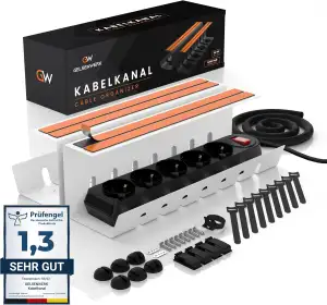 Kabelkanal Schreibtisch Weiß - Kabelmanagement Set selbstklebend & verschraubbar