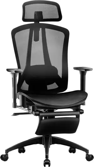 Bürostuhl Ergonomisch Schreibtischstuhl mit 2-Achse Verstellbare Lordosenstütze, Chefsessel aus Kohlenstoff Netzgewebe Computerstuhl Rückenlehne Hoch Wasserfallsitz 150kg Belastbarkeit.