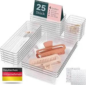 uandu Schubladen Organizer 25er Set mit 4 Größen – Schminktisch & Kosmetik Aufbe