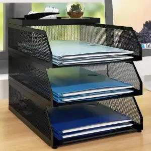 PUNCIA Dokumentenablage A4 Briefablage 3 Ablagefächer aus Metall Datei Organizer Papierablage Aktenaufbewahrung Ablagesystem Dokumentenhalter für Büro Arbeitszimmer Schule Office Möbel Schwarz