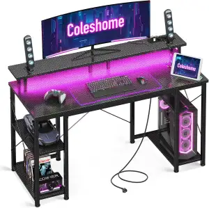 Coleshome Gaming Tisch mit LED-Beleuchtung, 120x50cm Gaming Schreibtisch mit 2 S