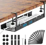 Kabelkanal Schreibtisch Ohne Bohren Schwarz, 33-55cm Verstellbarer Kabelmanagement Schreibtisch für Kabelversteck, Einziehbar Kabelwanne Ideal für Büro und Home, mit 22 Kabel Organizer Zubehörteilen