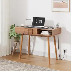 Sekretär Schreibtisch Holz 109 cm – Retro Kleiner Schreibtisch mit Schublade & i