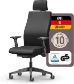 Interstuhl Edge Soft PRO Ergonomischer Bürostuhl mit Kopfstütze – Nachhaltig, Made in Germany, 10 J. Garantie, Synchronmechanik & 4D-Armlehnen, Nackenstütze, TÜV geprüft, Schwarz