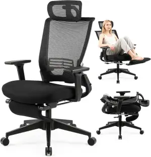 Klappbar Bürostuhl mit Fußstütze, Ergonomisch Schreibtischstuhl mit Lendenwirbel