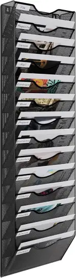 EasyPAG 14 Fächer Metall A4 Zeitschriftenhalter Wand Zeitschriften Wandhalter Aktenablage Dokumentenhalter Hängend Magazin Organizer Flyerhalter Prospektspender,Schwarz