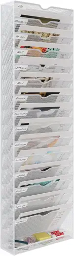 EasyPAG 16 Fächer Metall A4 Zeitschriftenhalter Wand Zeitschriften Wandhalter Aktenablage Dokumentenhalter Hängend Magazin Organizer Flyerständer Prospektspender,Weiß