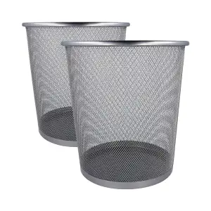 Westcott Papierkorb Mesh Silber (2er-Set) | 2 x Mülleimer aus Drahtgeflecht mit 