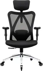 Ergonomischer Bürostuhl, Verstellbarer Schreibtischstuhl mit Lendenwirbelstütze und Rollerbladen-Rollen, hohe Rückenlehne, atmungsaktives Netzgewebe, Dickes Sitzkissen, Kopf- und Armlehnen