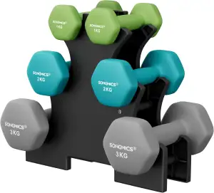 SONGMICS Hantel-Set, 3 Paar, 1kg-3kg，9kg oder 12kg, Aufbewahrung, Fitnessstudio,