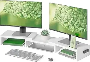 BONTEC Monitorständer Holz, Dual Monitor Stand Riser mit Handyhalter, Verstellba