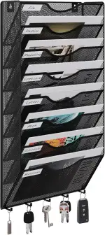 EasyPAG 8 Fächer Metall A4 Zeitschriften Wandhalter Zeitschriftenhalter Wand Aktenablage Dokumentenhalter Magazin Wandhalterung Post Organizer Prospektspender Flyerhalter Hängend mit 5 Haken,Schwarz
