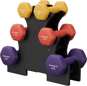 SONGMICS Hantel-Set, 3 Paar, 1kg-3kg，9kg oder 12kg, Aufbewahrung, Fitnessstudio,
