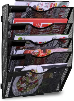 TQVAI 5 Fächer Zeitschriftenhalter Wand Metall Dokumenten Organizer Papier A4 Flyerhalter Postsortierer Dokumentenablage für Büro Zuhause Schule, Schwarz