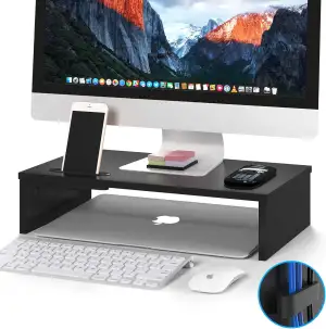 BONTEC Monitorständer, Unterbau Bildschirm, PC Bildschirm Ständer mit Handyhalte