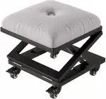 Fußhocker mit X-Bein, Quadratischer Polsterhocker aus Leinenstoff, 3‑Fach höhenverstellbar, mit 3...